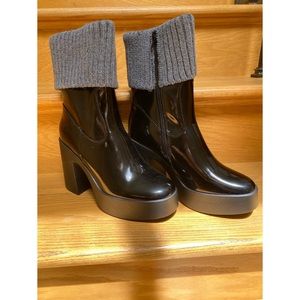 Just Fab Platform Rain Boot with Knit Detail